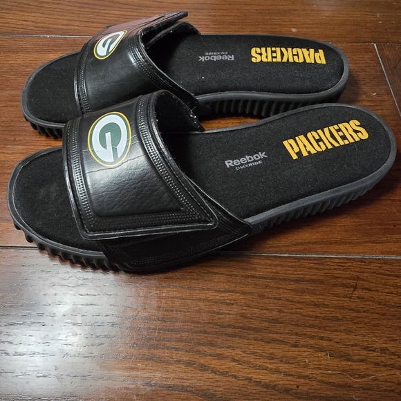Reebok Green Bay Packers Slides Mens Size 11 NFL Padded Adjustable hook loop G - Picture 7 of 16